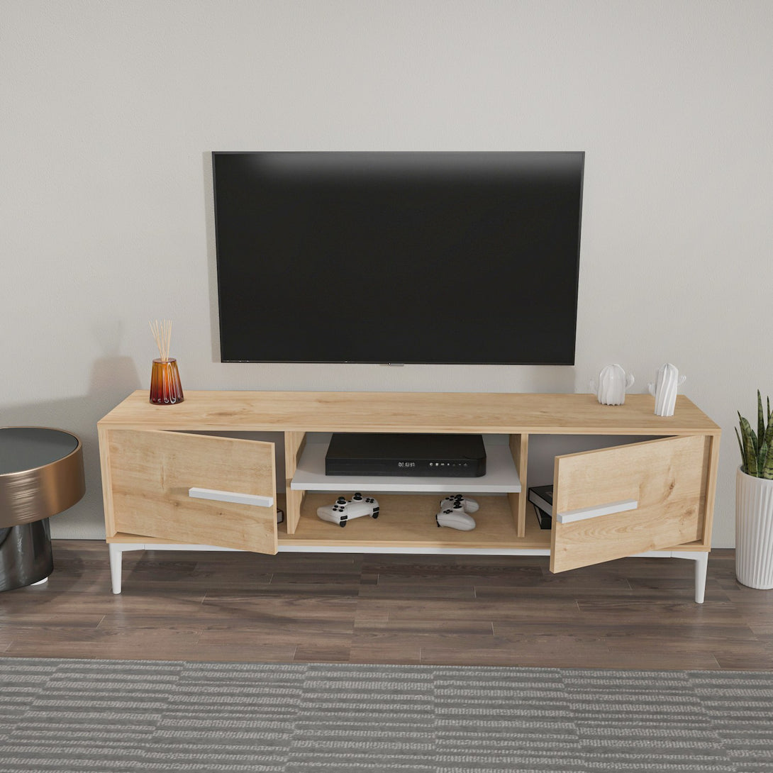 TV szekrény Eslem - Oak, White-VASBÚTOR