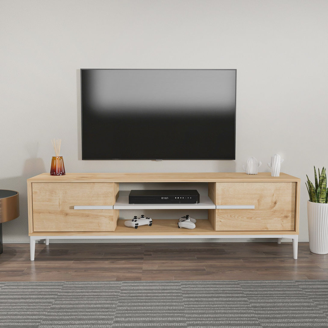 TV szekrény Eslem - Oak, White-VASBÚTOR