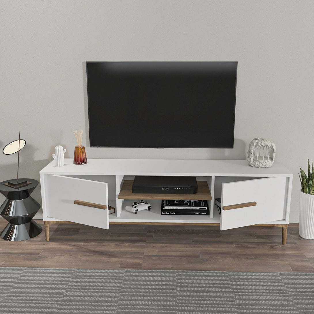 TV szekrény Eslem - White, Walnut-VASBÚTOR