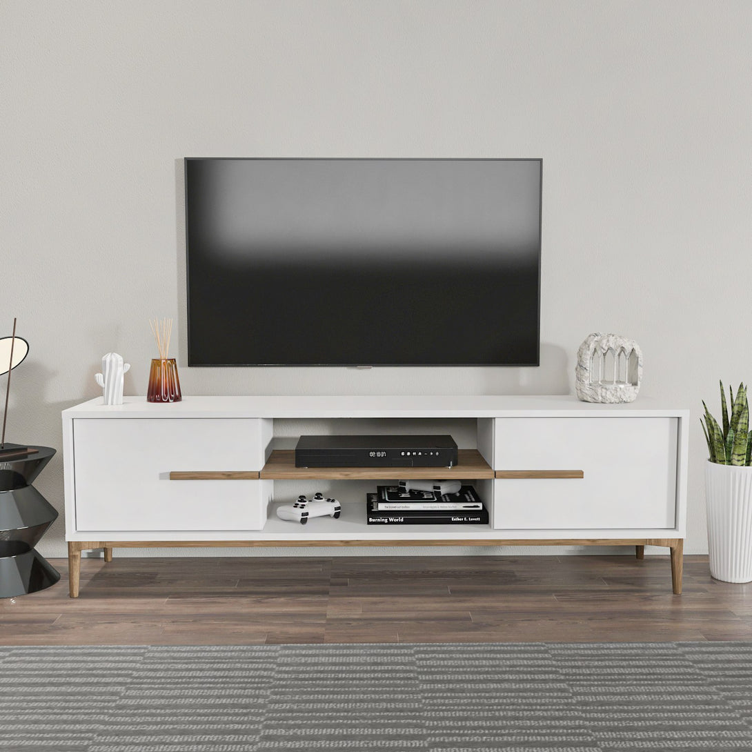 TV szekrény Eslem - White, Walnut-VASBÚTOR