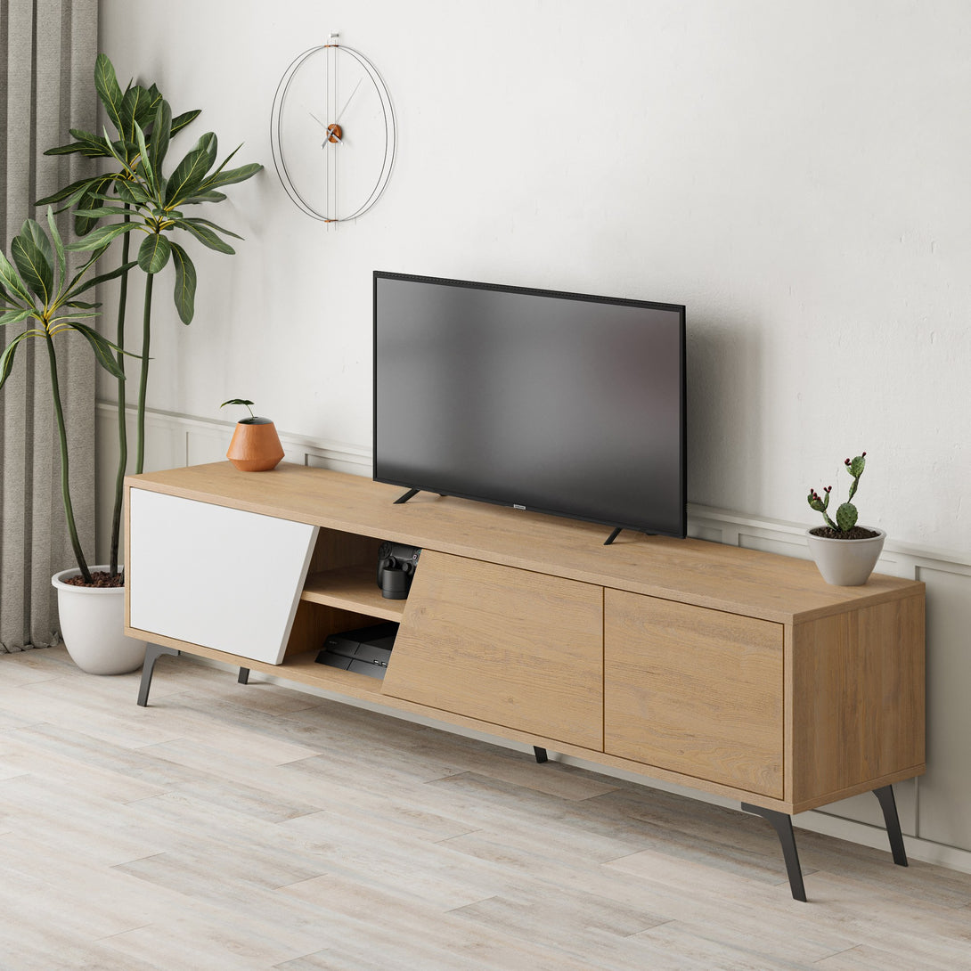 TV szekrény Fiona - Oak, White-VASBÚTOR