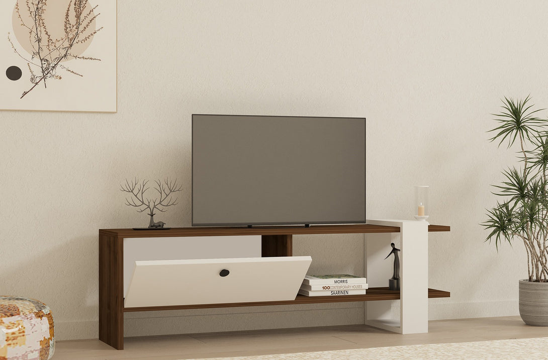 TV szekrény Gaye - Walnut, White-VASBÚTOR