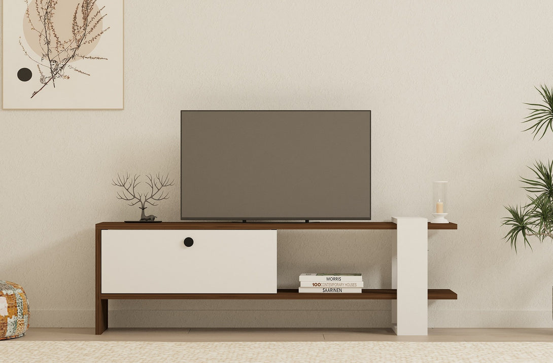TV szekrény Gaye - Walnut, White-VASBÚTOR