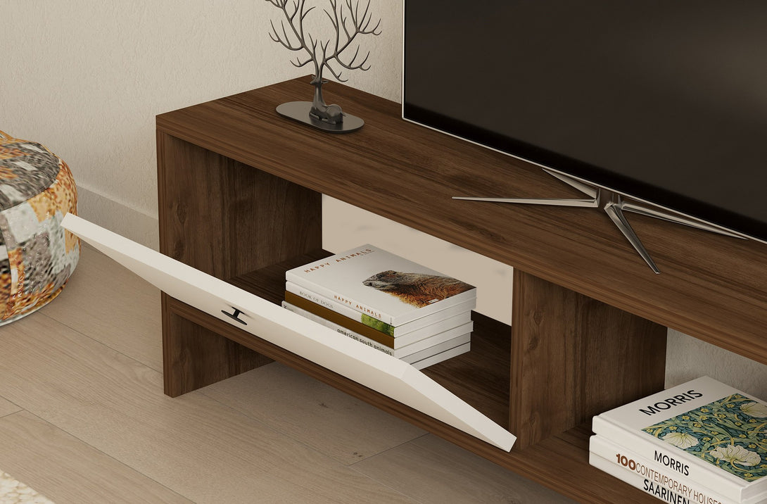 TV szekrény Gaye - Walnut, White-VASBÚTOR
