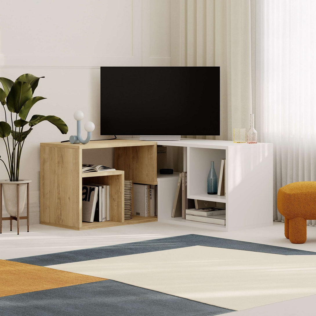 TV szekrény Glis - Sapphire Oak, White-VASBÚTOR