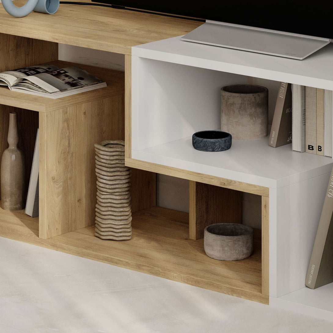TV szekrény Glis - Sapphire Oak, White-VASBÚTOR