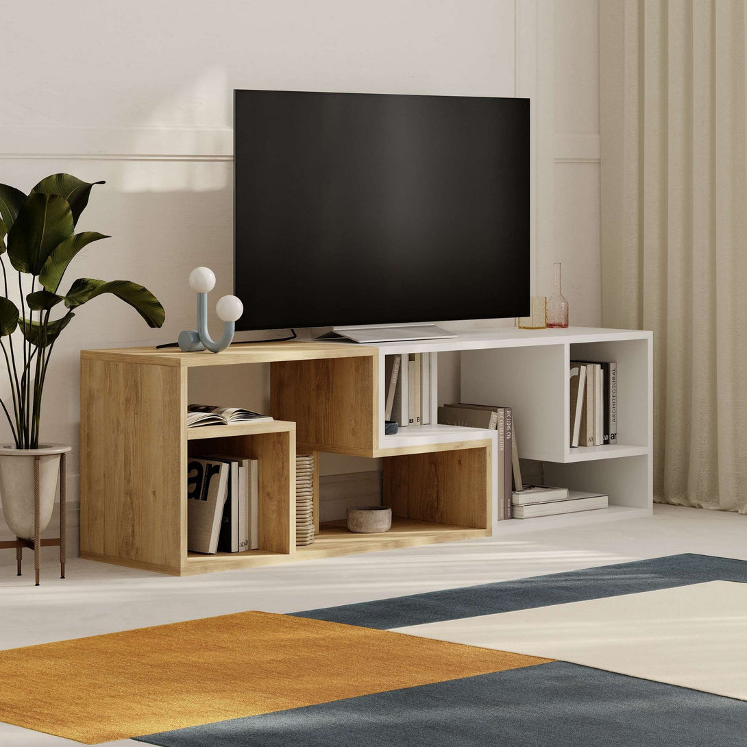 TV szekrény Glis - Sapphire Oak, White-VASBÚTOR