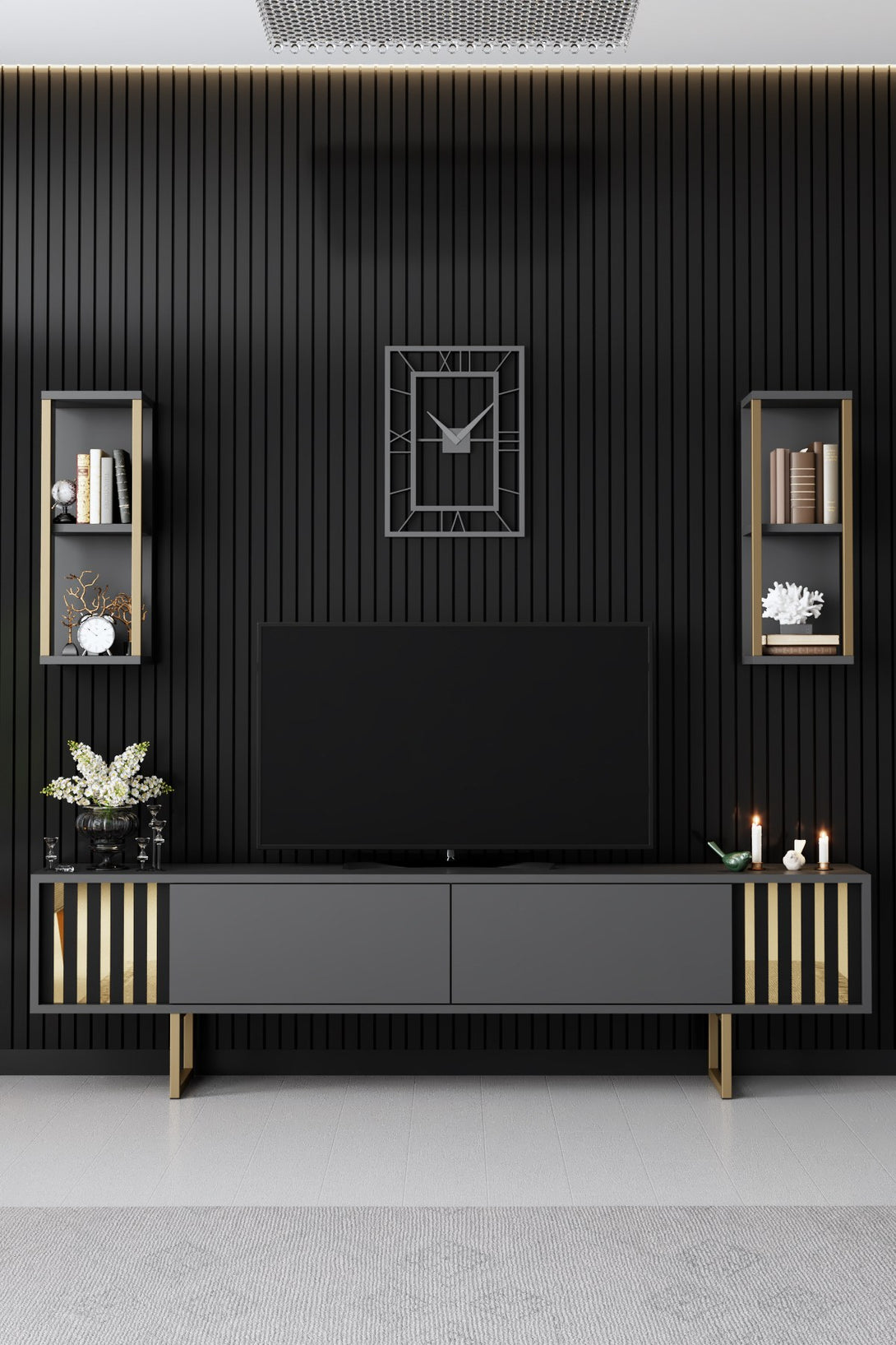 TV szekrény Gold Line - Anthracite, Black-VASBÚTOR