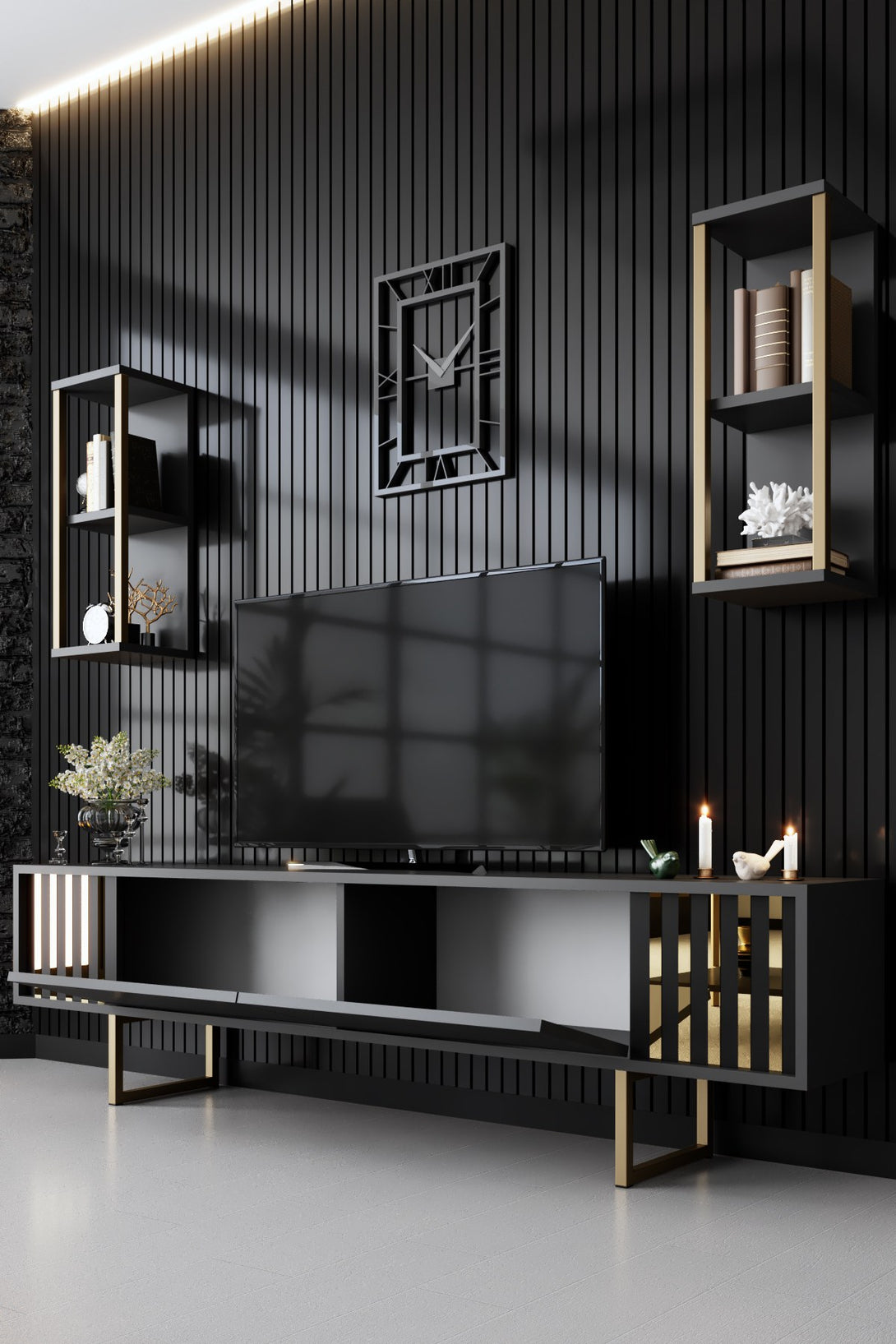 TV szekrény Gold Line - Anthracite, Black-VASBÚTOR