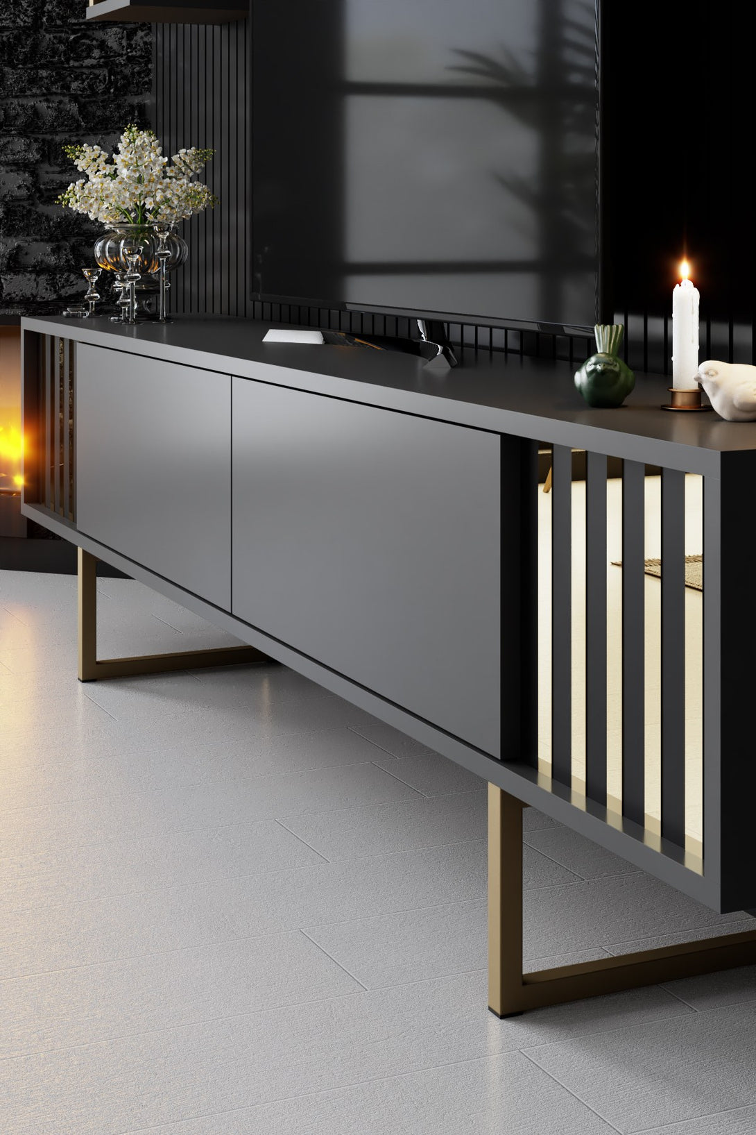 TV szekrény Gold Line - Anthracite, Black-VASBÚTOR
