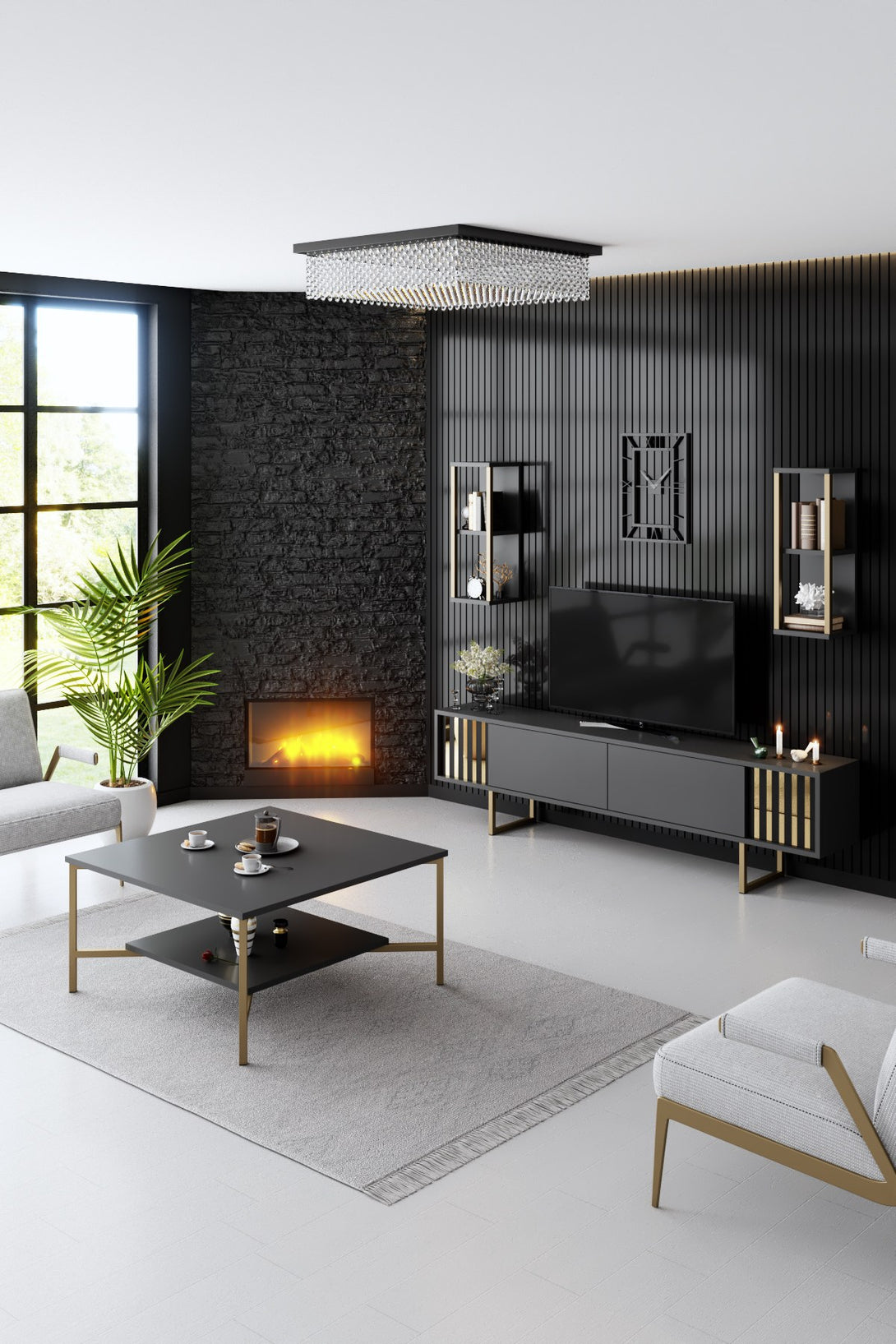 TV szekrény Gold Line - Anthracite, Black-VASBÚTOR