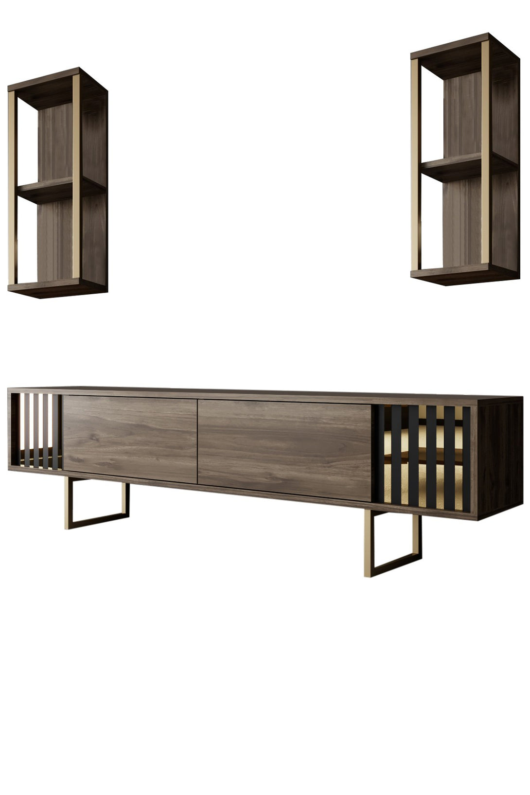 TV szekrény Gold Line - Walnut, Black-VASBÚTOR
