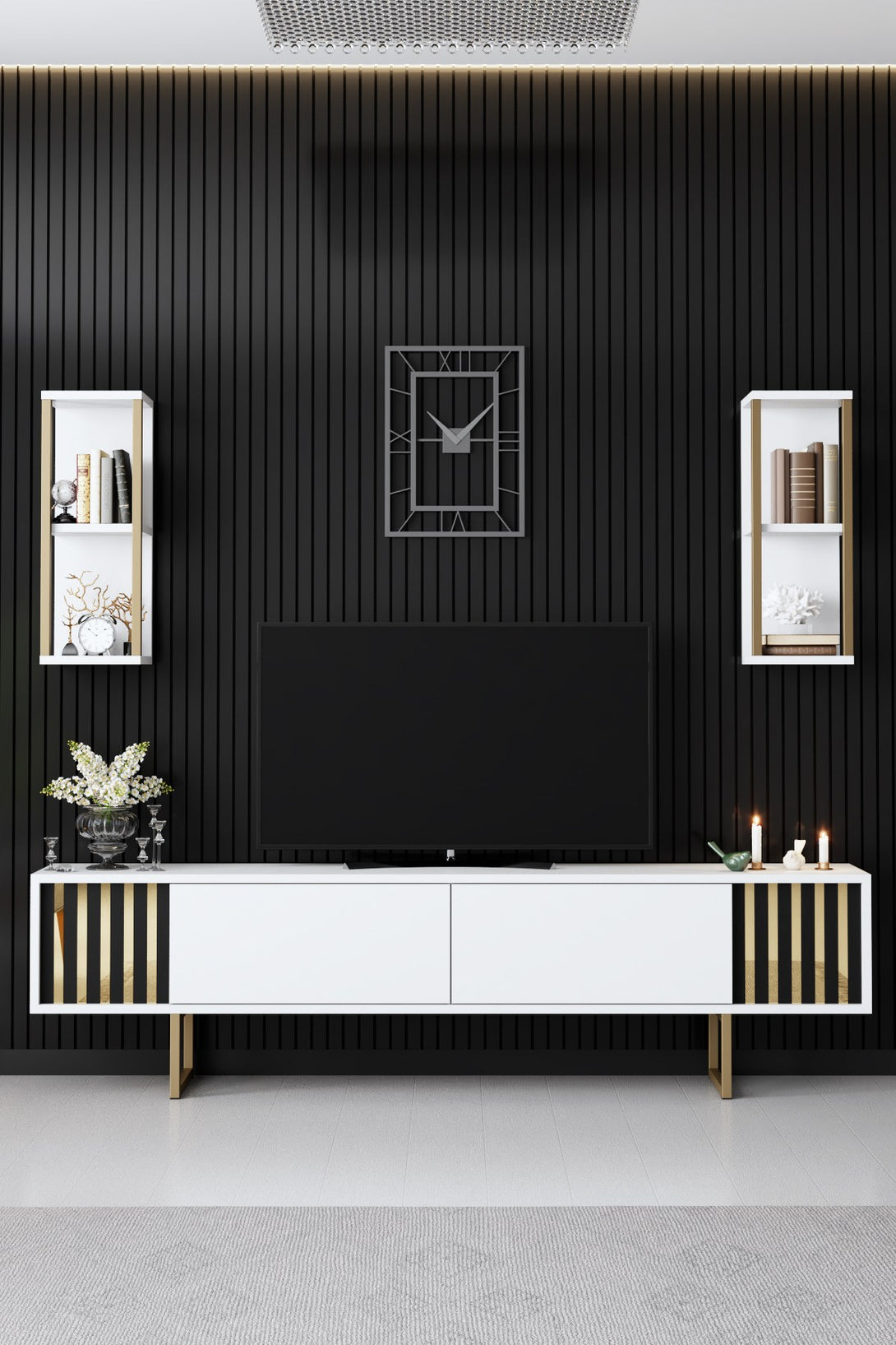 TV szekrény Gold Line - White, Black-VASBÚTOR