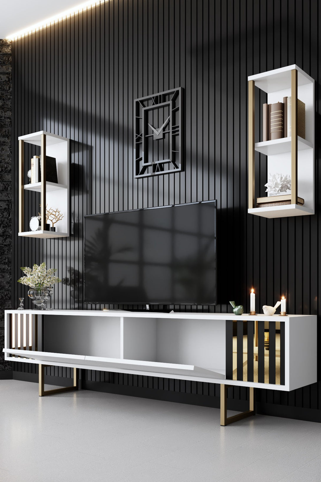 TV szekrény Gold Line - White, Black-VASBÚTOR