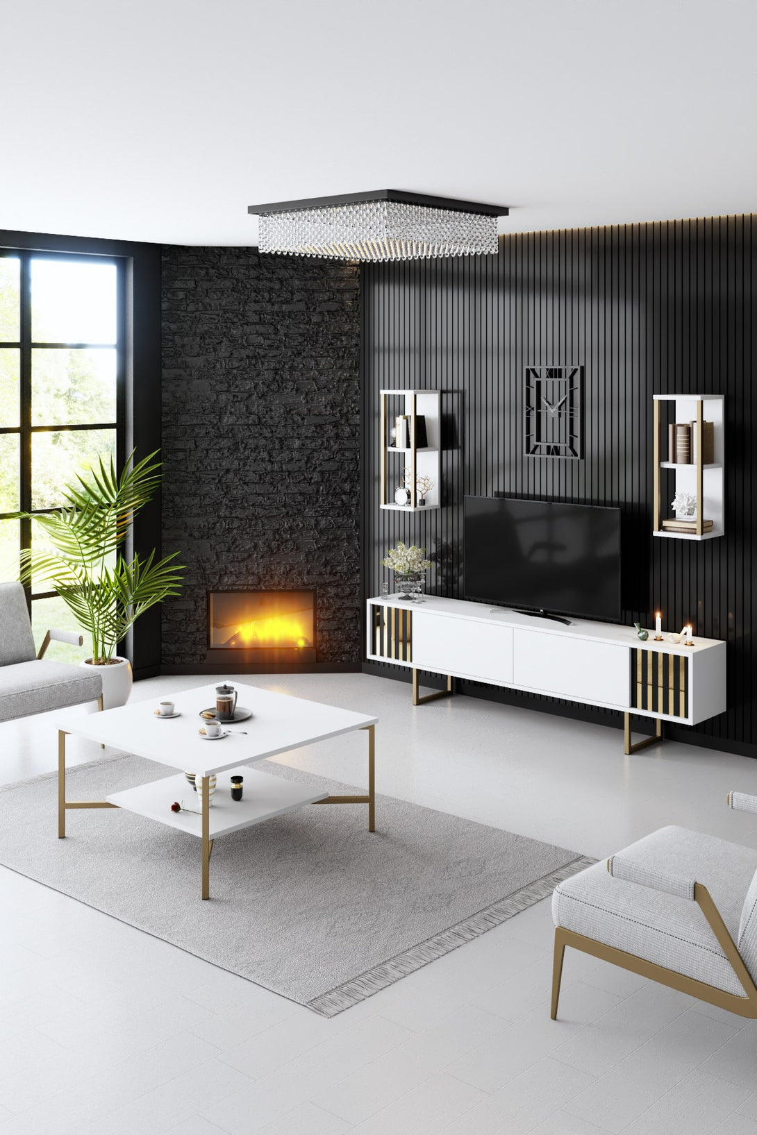 TV szekrény Gold Line - White, Black-VASBÚTOR