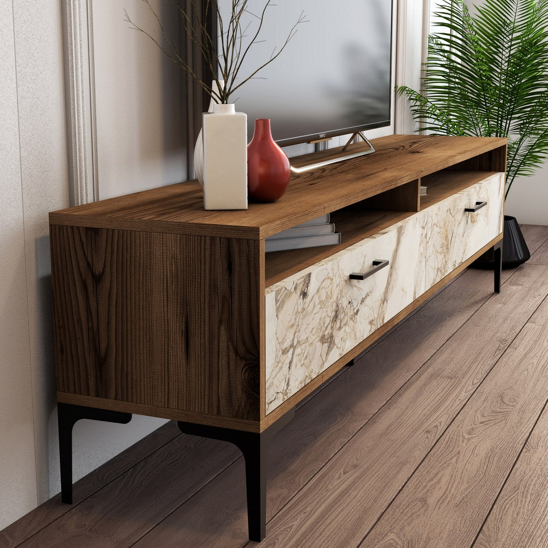 TV szekrény Istanbul 2 - Diós Fehér Marble-VASBÚTOR