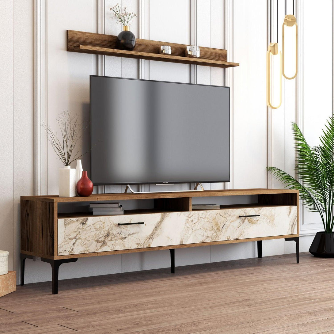 TV szekrény Istanbul - Diós, Fehér Marble-VASBÚTOR