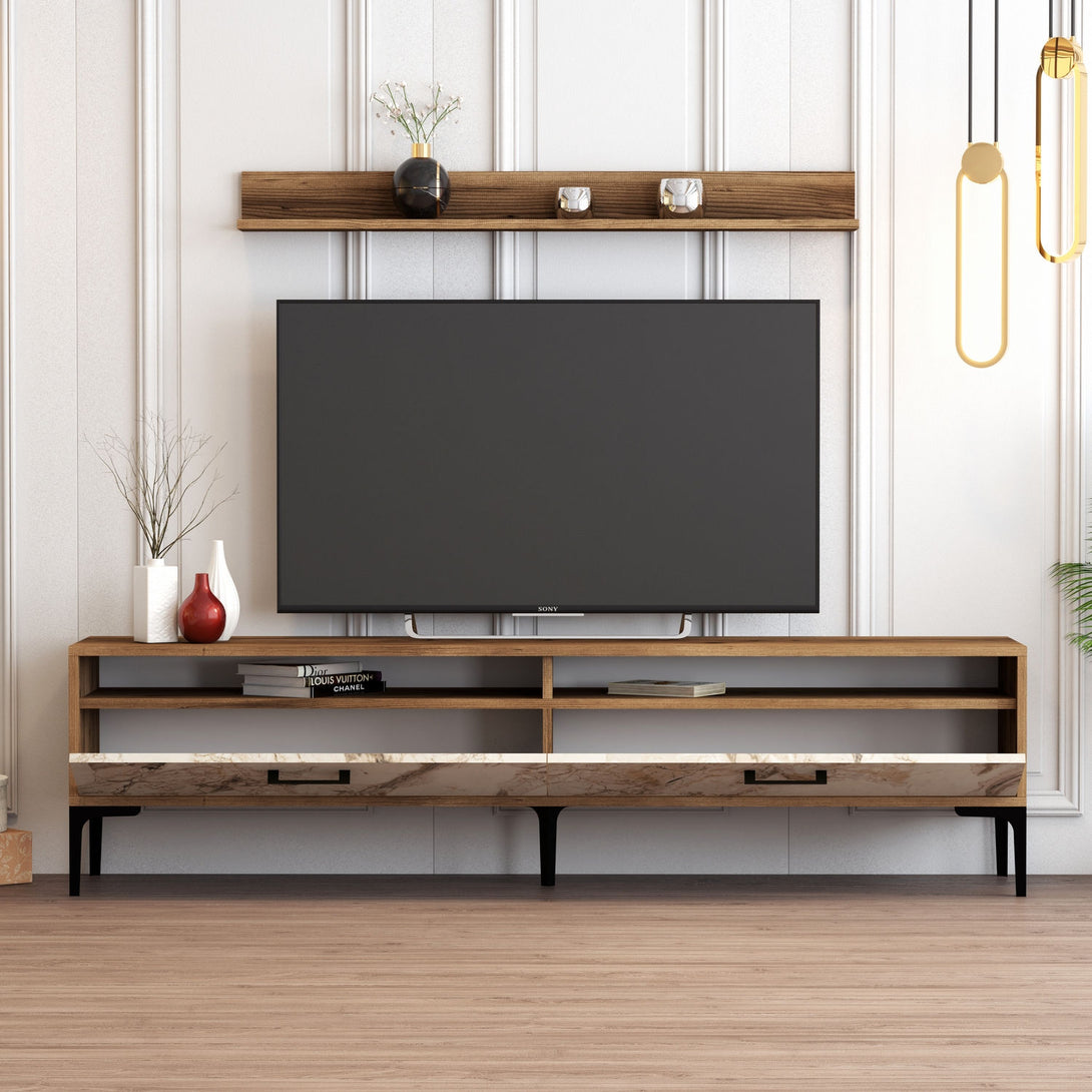 TV szekrény Istanbul - Diós, Fehér Marble-VASBÚTOR