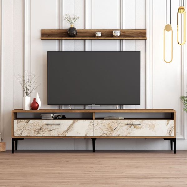 TV szekrény Istanbul - Diós, Fehér Marble-VASBÚTOR