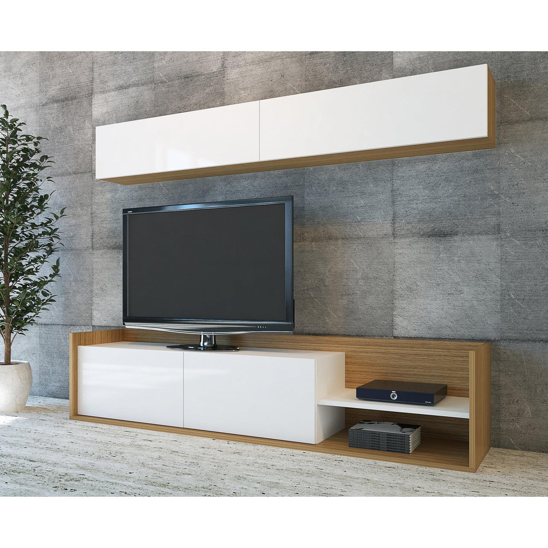 TV szekrény Kale - Teak, White-VASBÚTOR