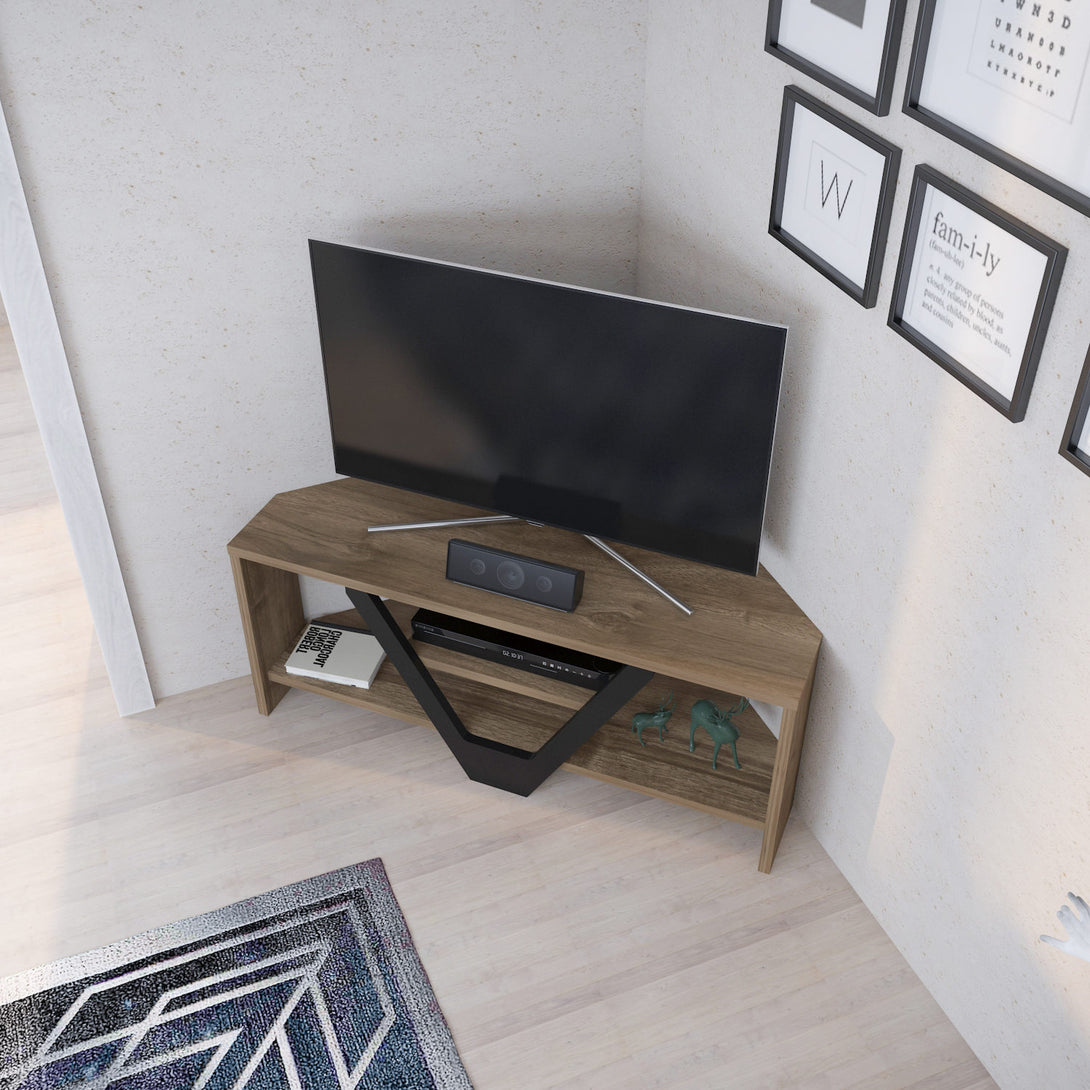 TV szekrény Karin - Walnut, Black-VASBÚTOR