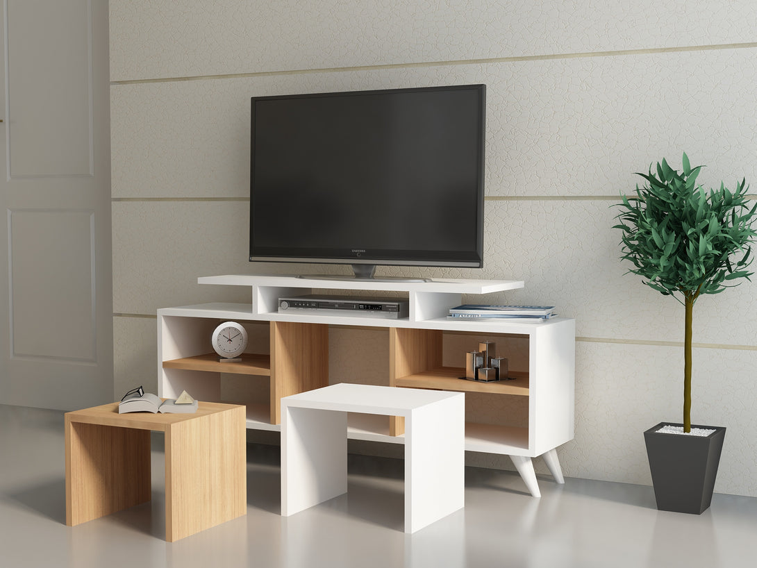 TV szekrény Kutay - White, Teak-VASBÚTOR