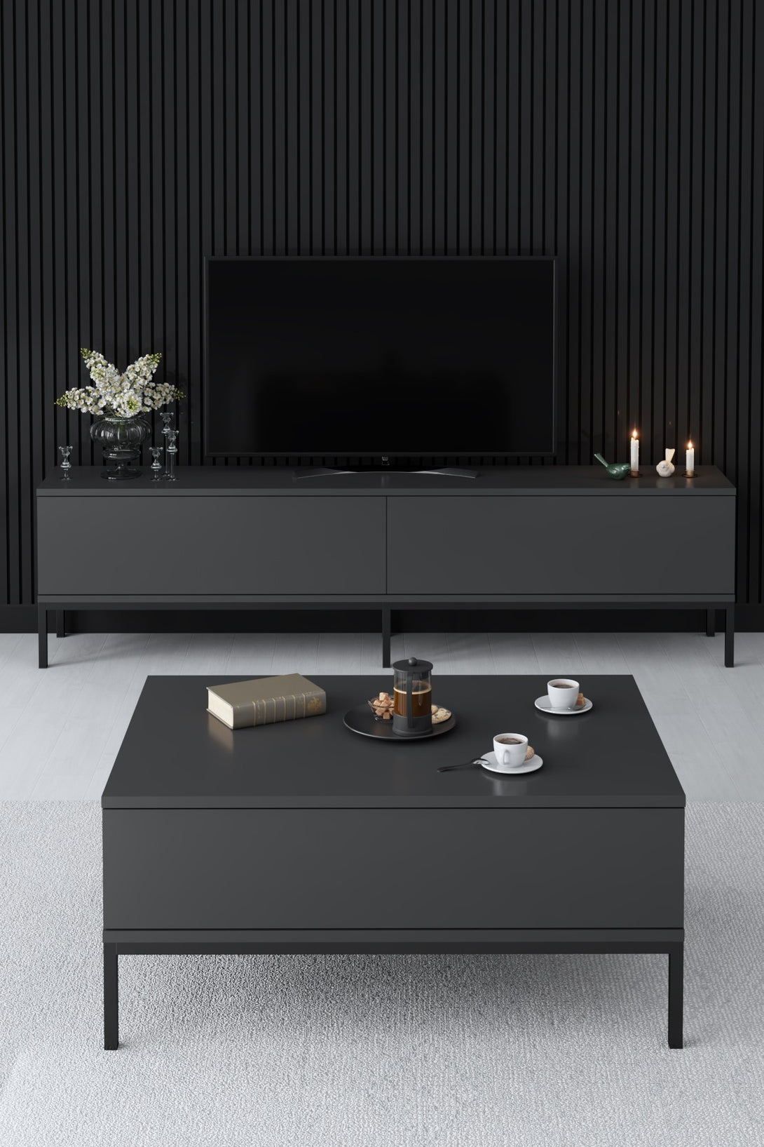TV szekrény Lord - Anthracite, Black-VASBÚTOR