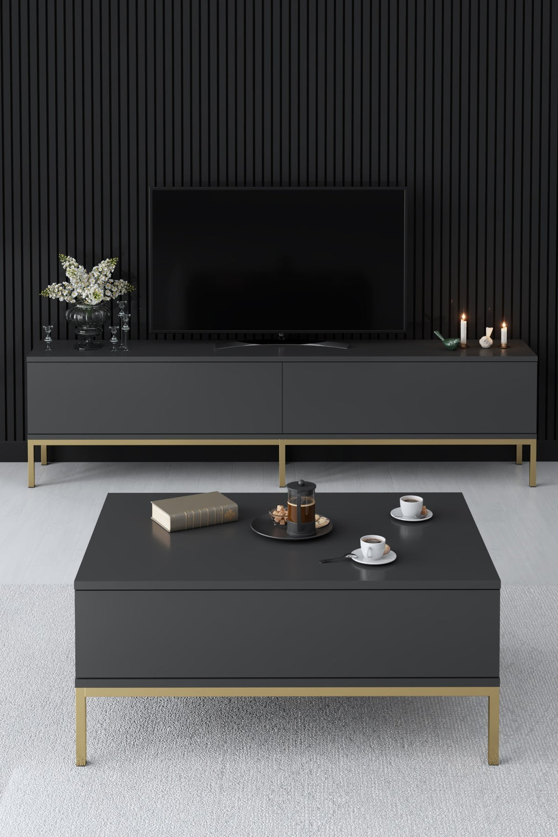 TV szekrény Lord - Anthracite, Gold-VASBÚTOR