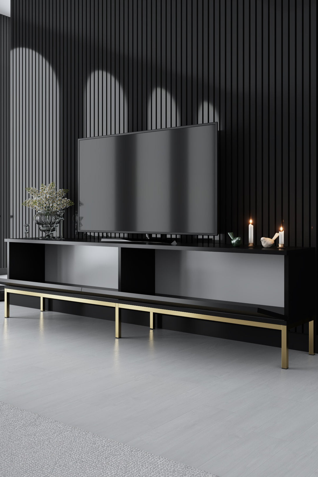 TV szekrény Lord - Black, Gold-VASBÚTOR
