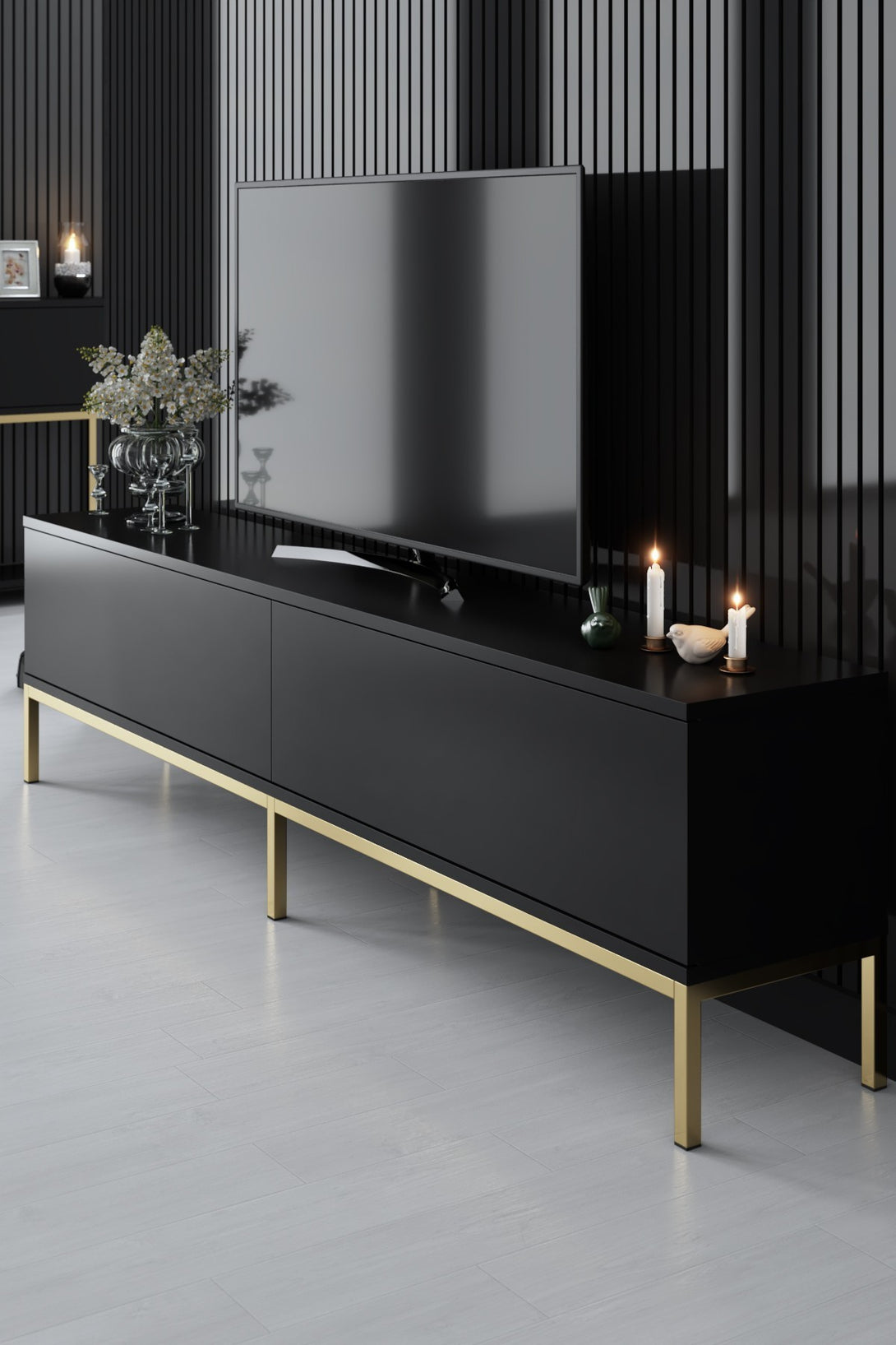 TV szekrény Lord - Black, Gold-VASBÚTOR