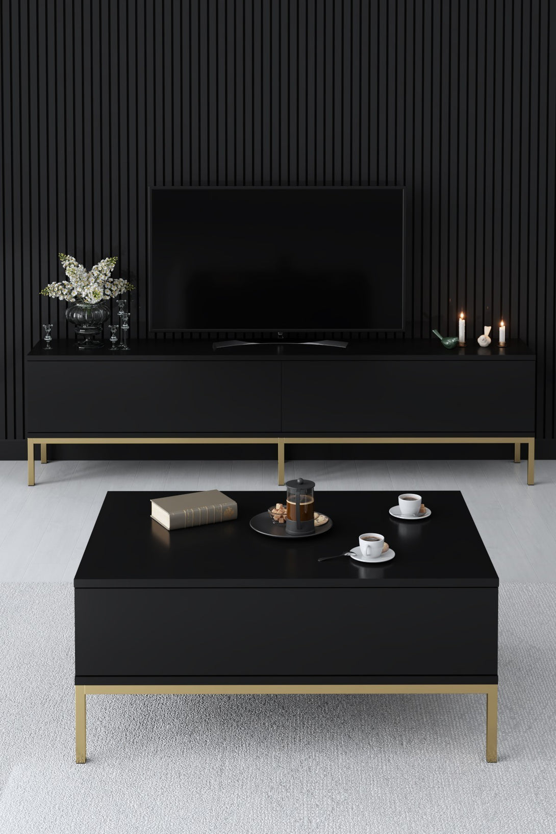 TV szekrény Lord - Black, Gold-VASBÚTOR
