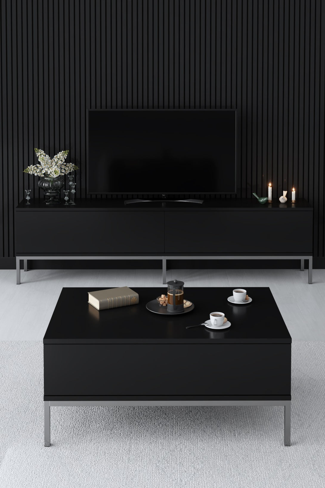 TV szekrény Lord - Black, Silver-VASBÚTOR