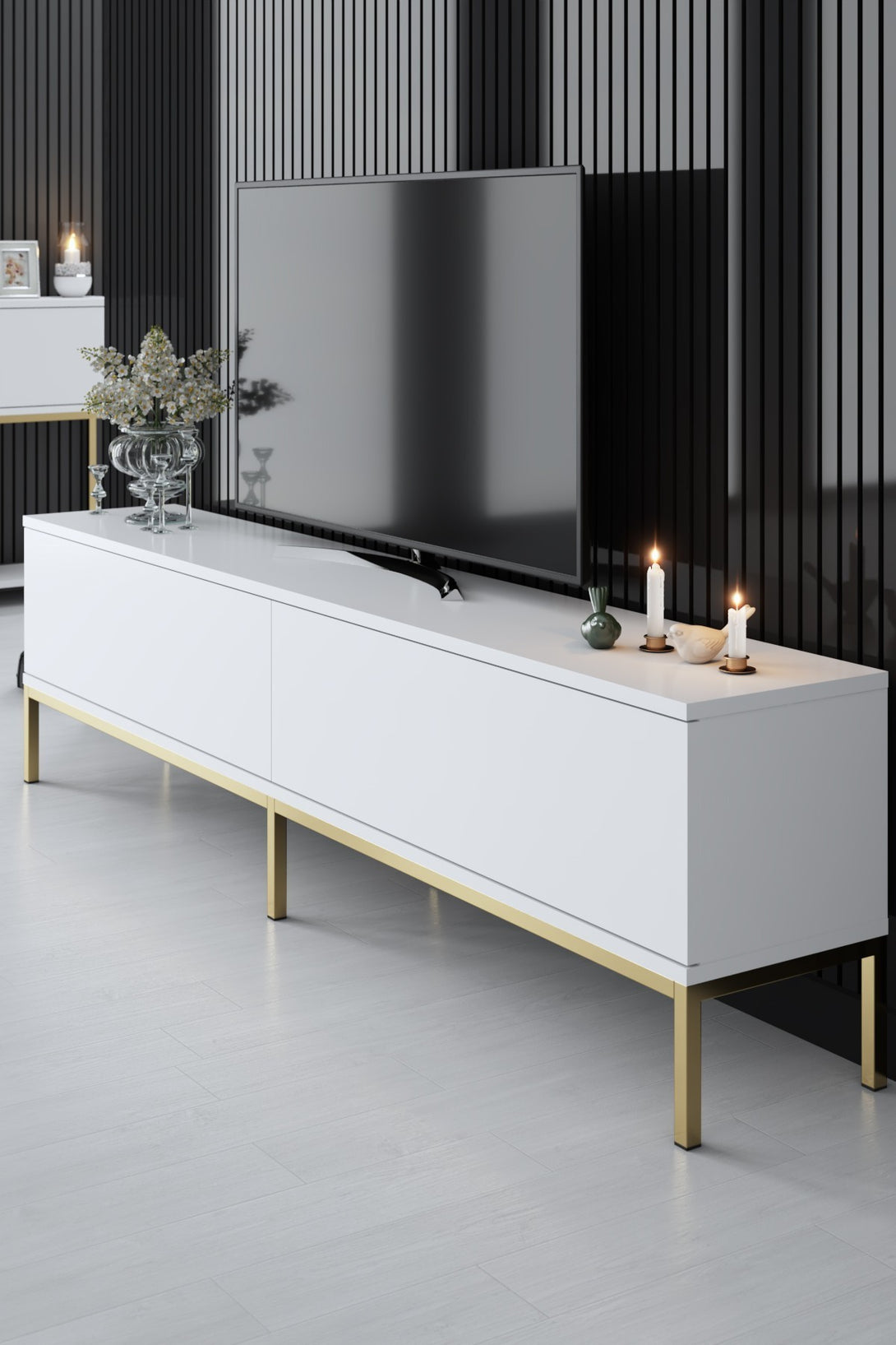 TV szekrény Lord - White, Gold-VASBÚTOR