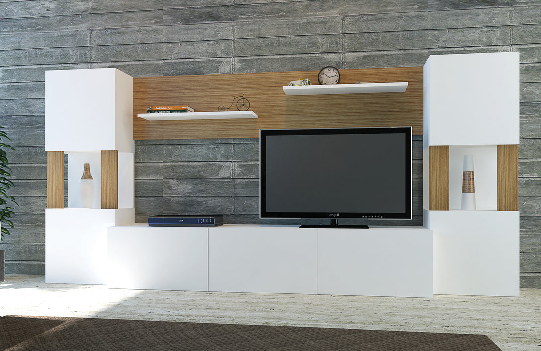 TV szekrény Lore - White, Teak-VASBÚTOR
