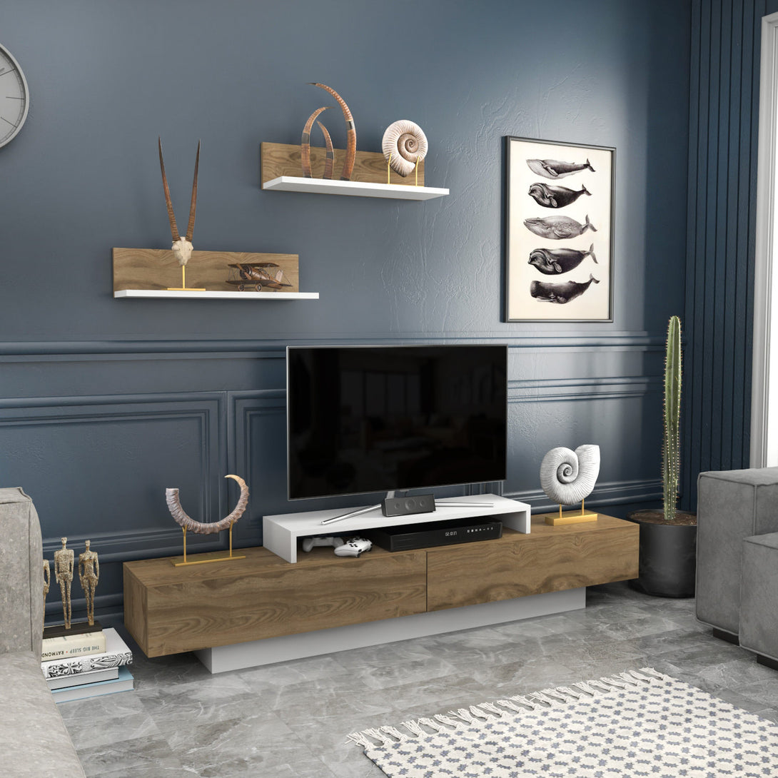 TV szekrény Lusi - White, Oud Oak-VASBÚTOR