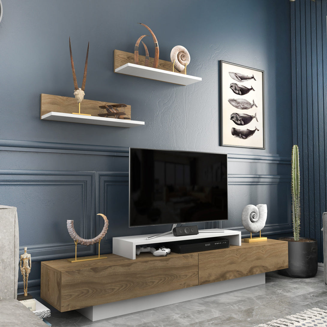 TV szekrény Lusi - White, Oud Oak-VASBÚTOR