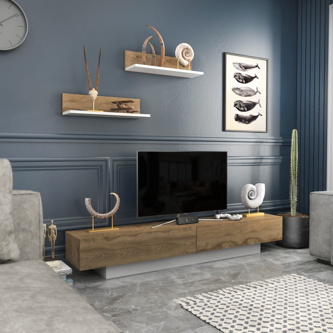 TV szekrény Lusi - White, Oud Oak-VASBÚTOR