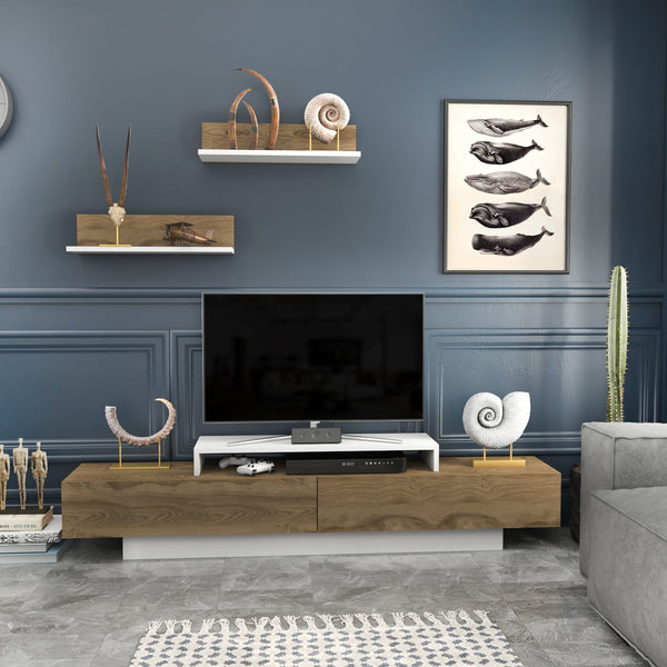 TV szekrény Lusi - White, Oud Oak-VASBÚTOR