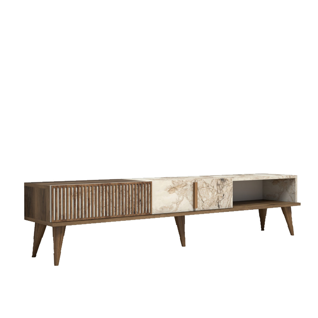 TV szekrény Milan - Diós, Fehér Marble-VASBÚTOR