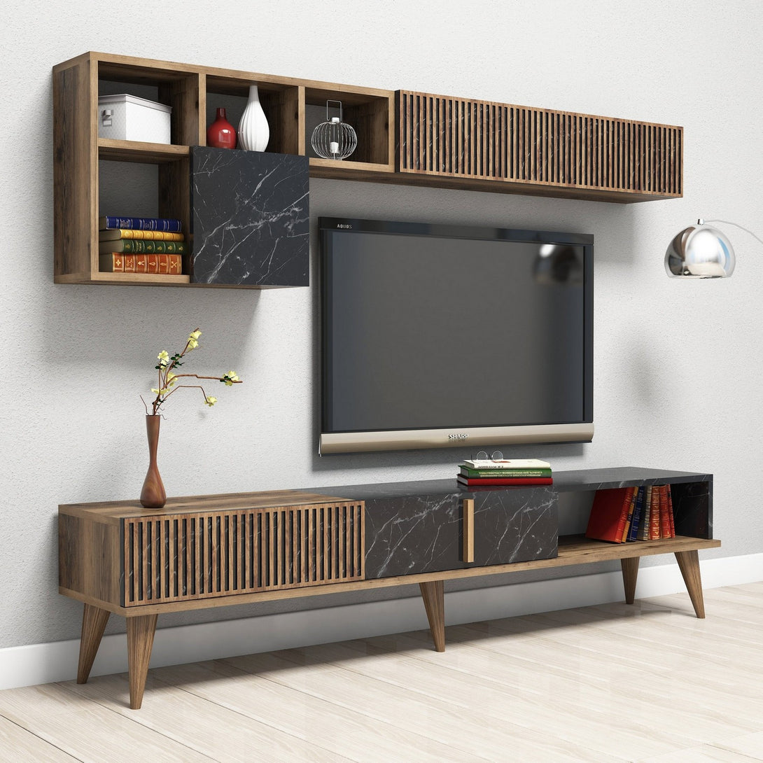 TV szekrény Milan - Diós, Fekete-VASBÚTOR