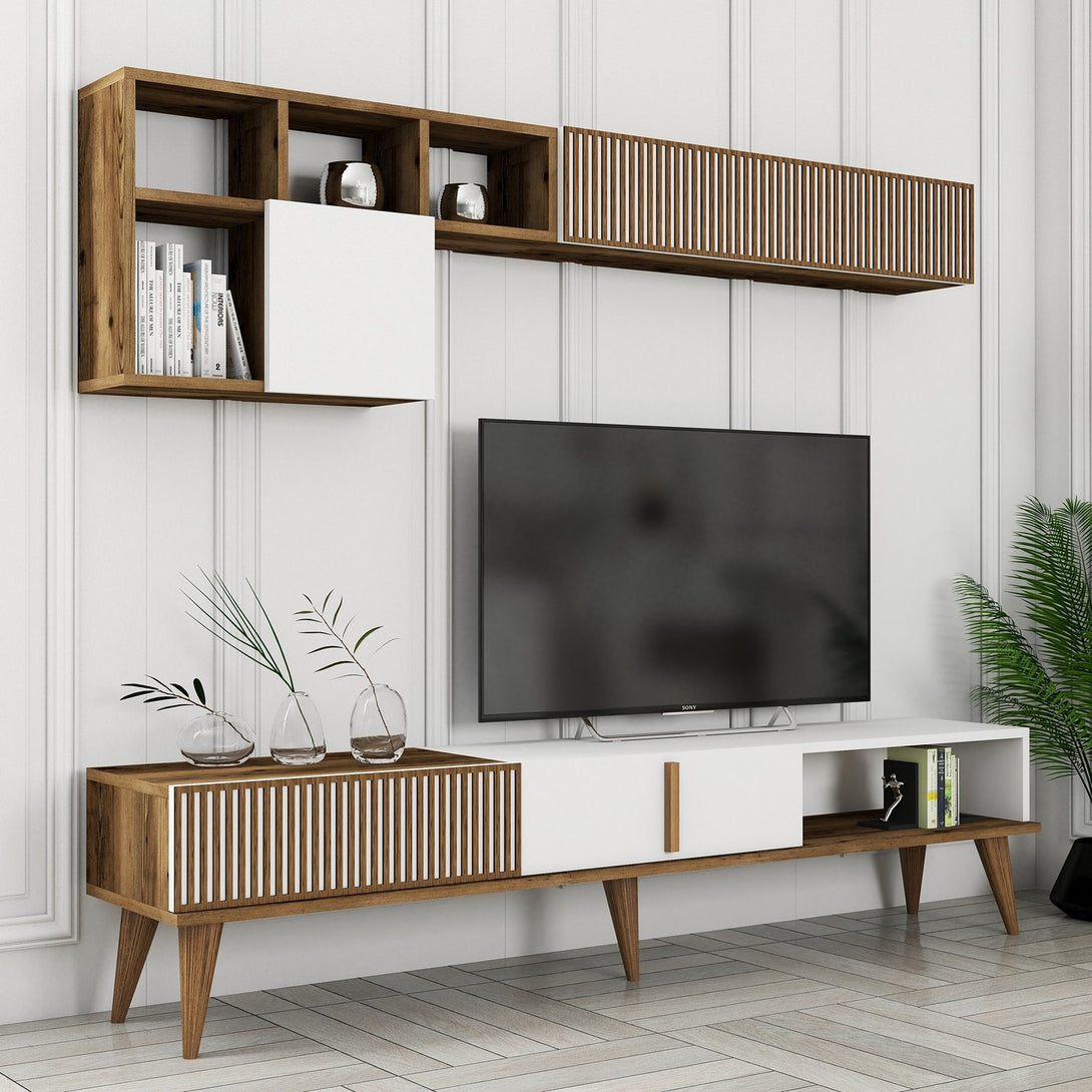 TV szekrény Milan TV - Diós, Fehér-VASBÚTOR