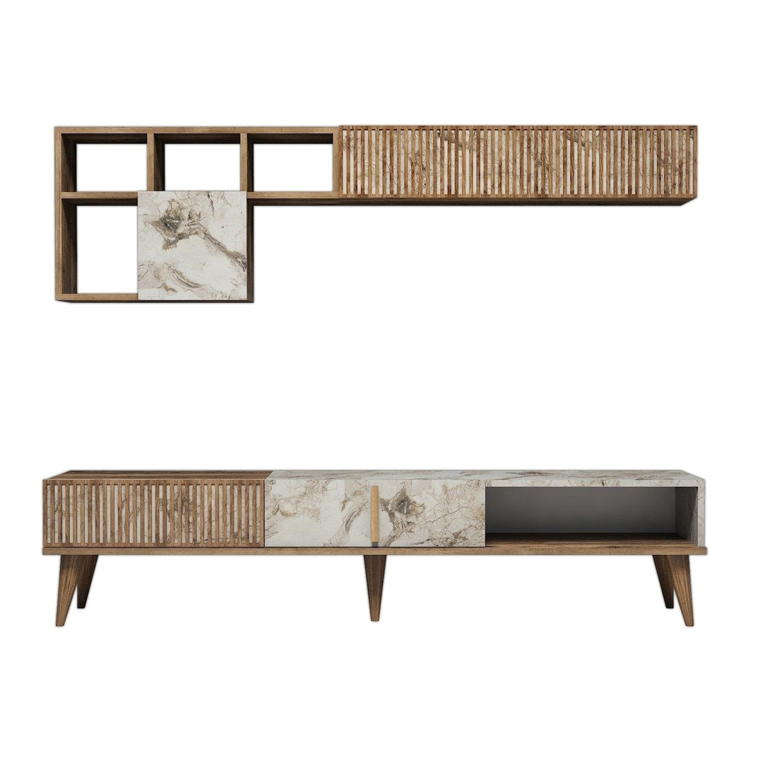 TV szekrény Milan - Walnut, White Marble-VASBÚTOR