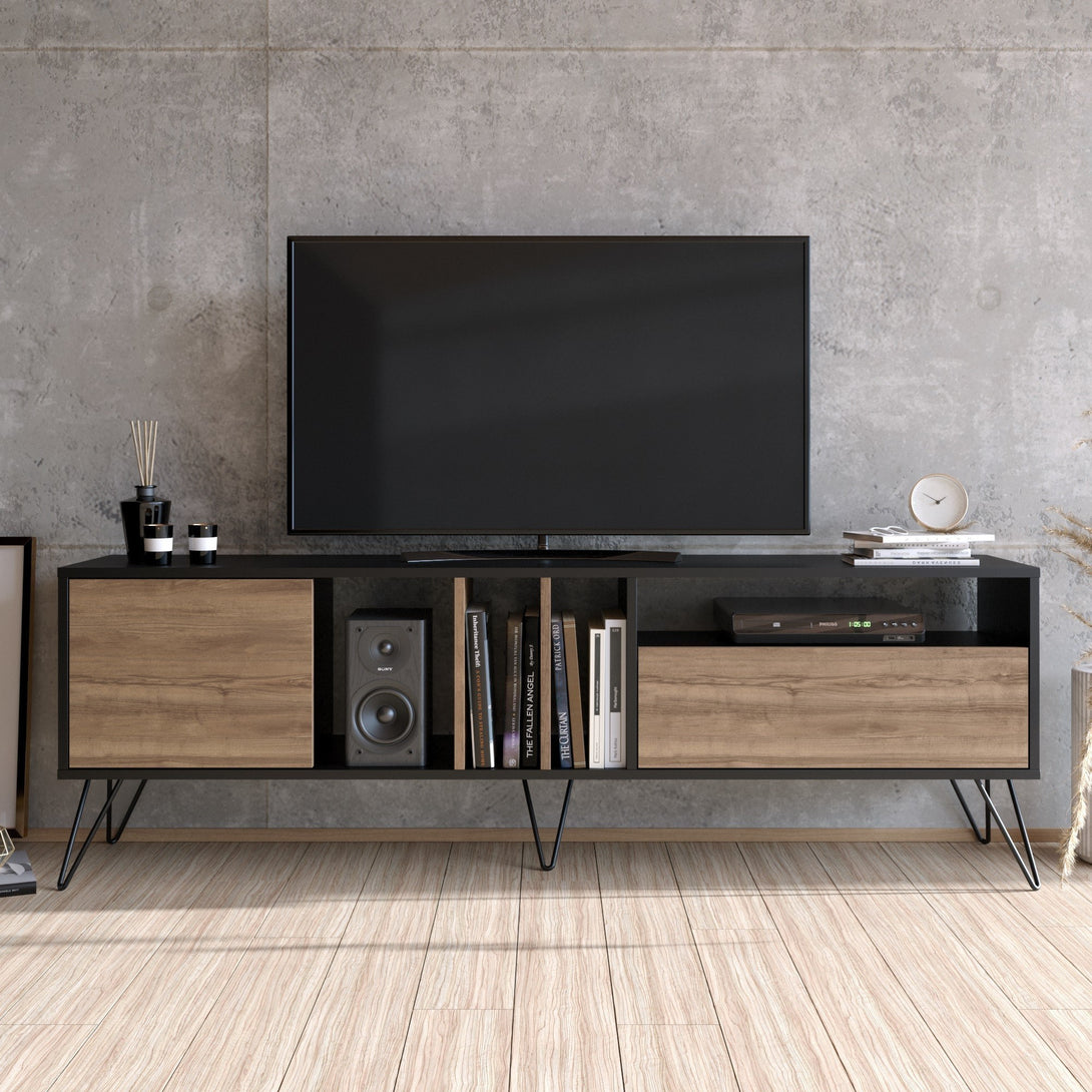 TV szekrény Mistico (180) - Walnut, Black-VASBÚTOR
