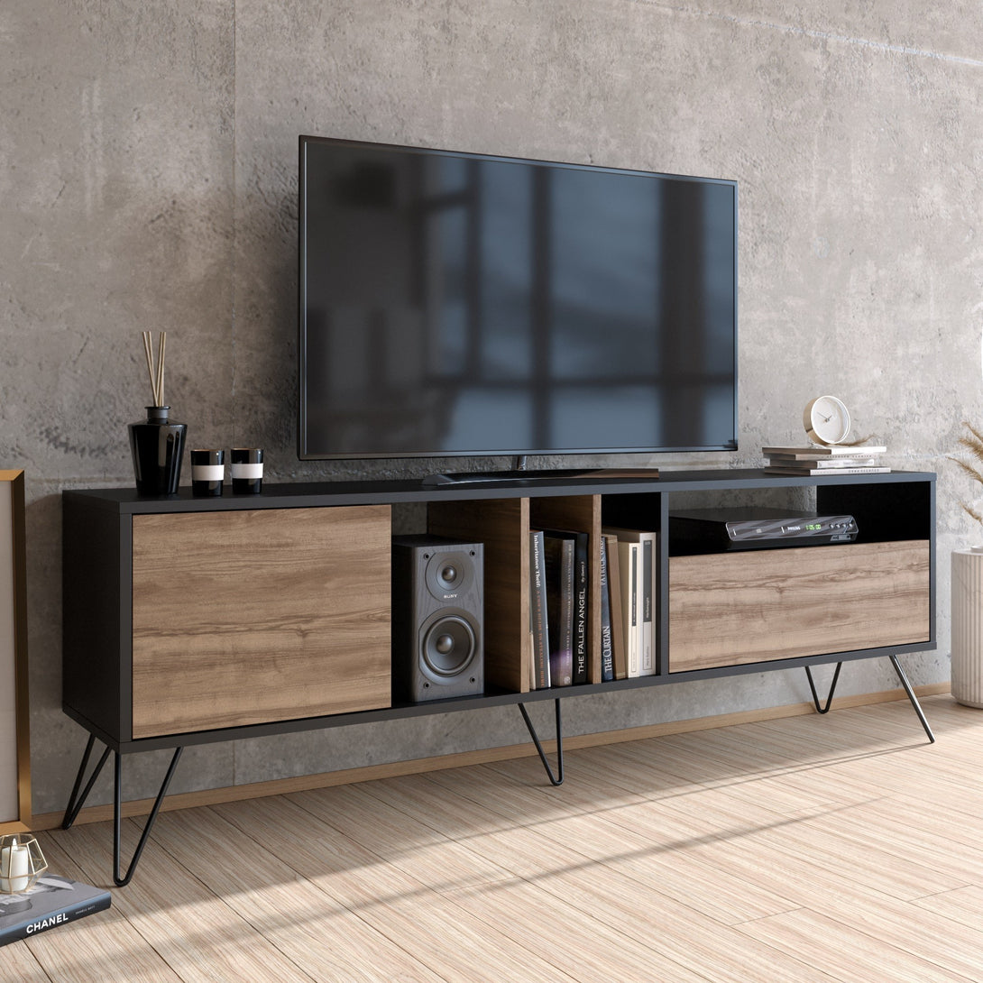 TV szekrény Mistico (180) - Walnut, Black-VASBÚTOR