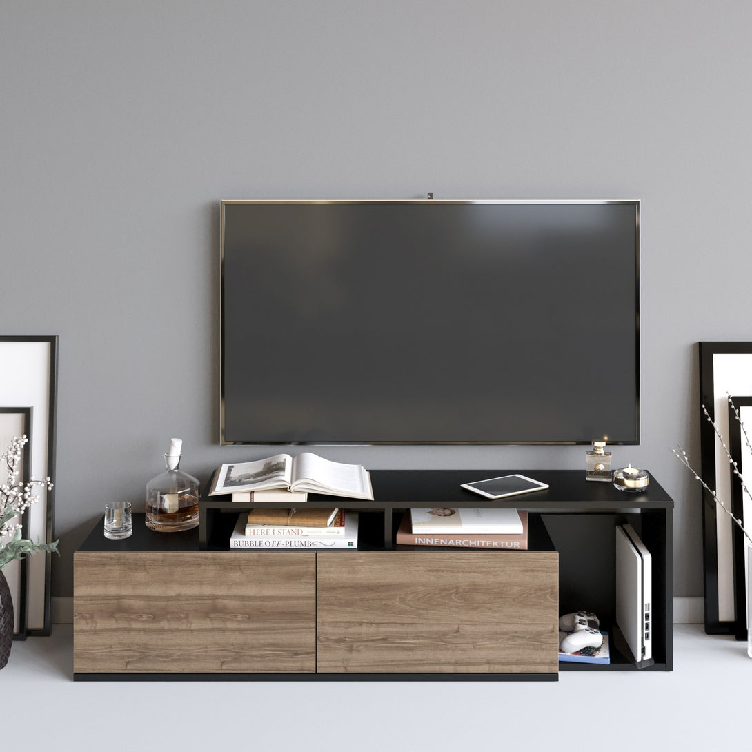 TV szekrény Nexera - Black, Walnut-VASBÚTOR