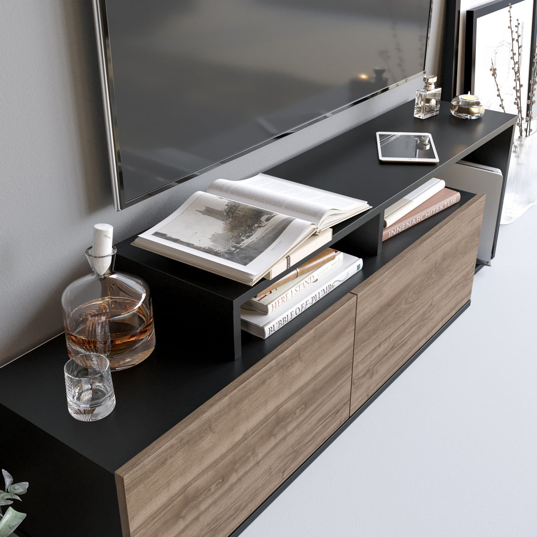 TV szekrény Nexera - Black, Walnut-VASBÚTOR