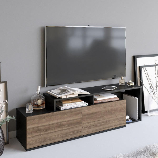 TV szekrény Nexera - Black, Walnut-VASBÚTOR