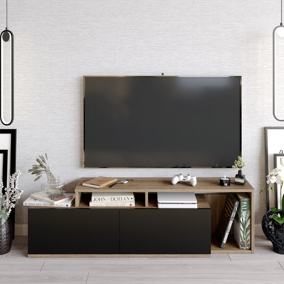 TV szekrény Nexera - Walnut, Black-VASBÚTOR