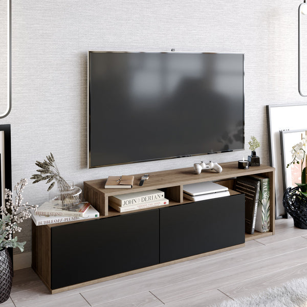 TV szekrény Nexera - Walnut, Black-VASBÚTOR