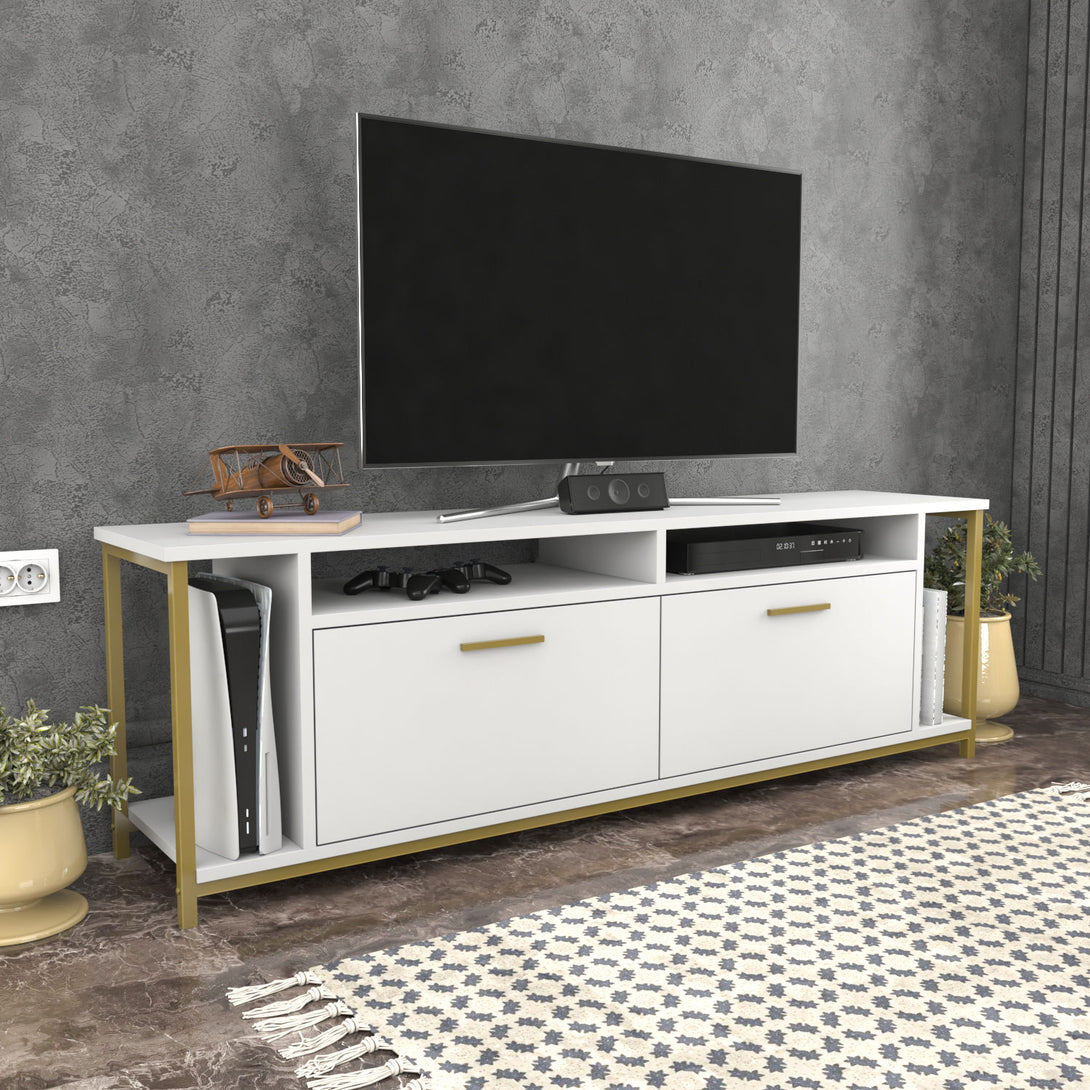 TV szekrény Omar - White, Gold-VASBÚTOR